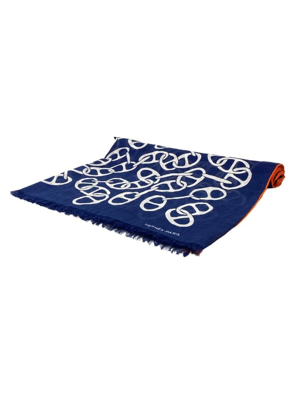 Hermes Shawl Navy Chaine D'ancre Cotton Scarf